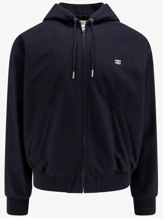 CELINE Triomphe Embroidered Zip Up Hoodie Navy