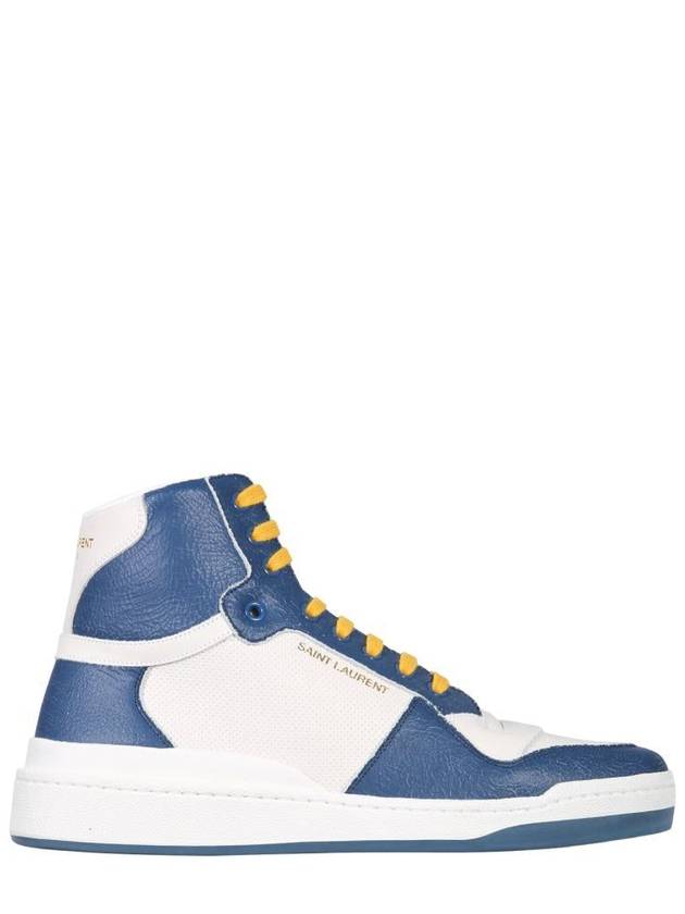 Saint Laurent SL24 Perforated Leather Mid Top Sneakers White Blue