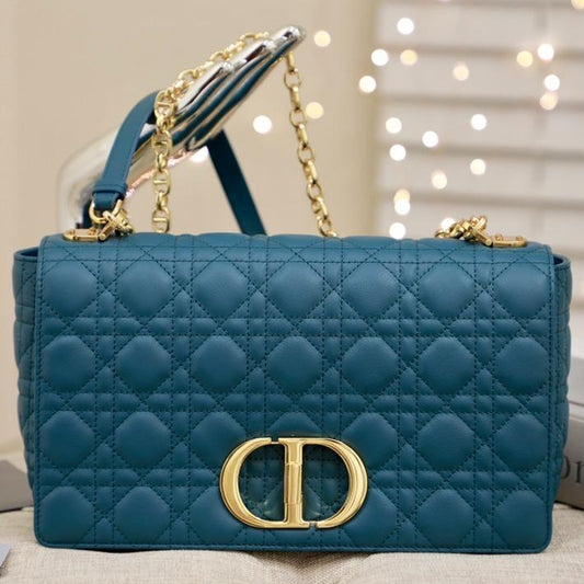 DIOR LARGE CARO BAG 28 DEEP OCEAN BLUE SUPPLE CANNAGE CALFSKIN