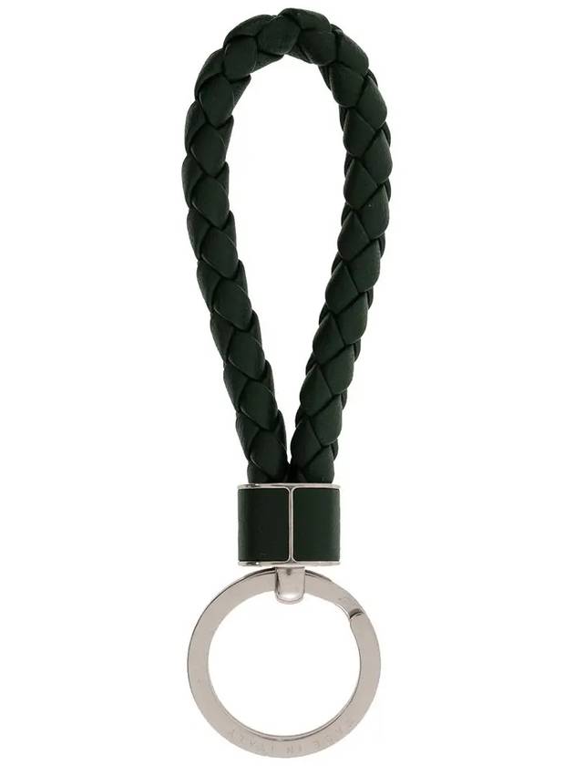 Bottega Veneta Intrecciato Leather Key Holder Dark Green
