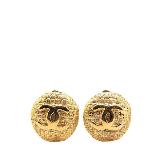 Chanel Coco Mark Round Clip Earrings Gold
