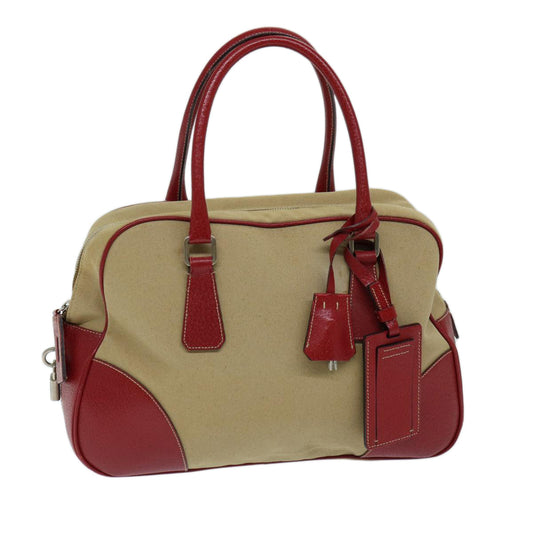 PRADA Hand Bag Canvas Beige Red  ep3816