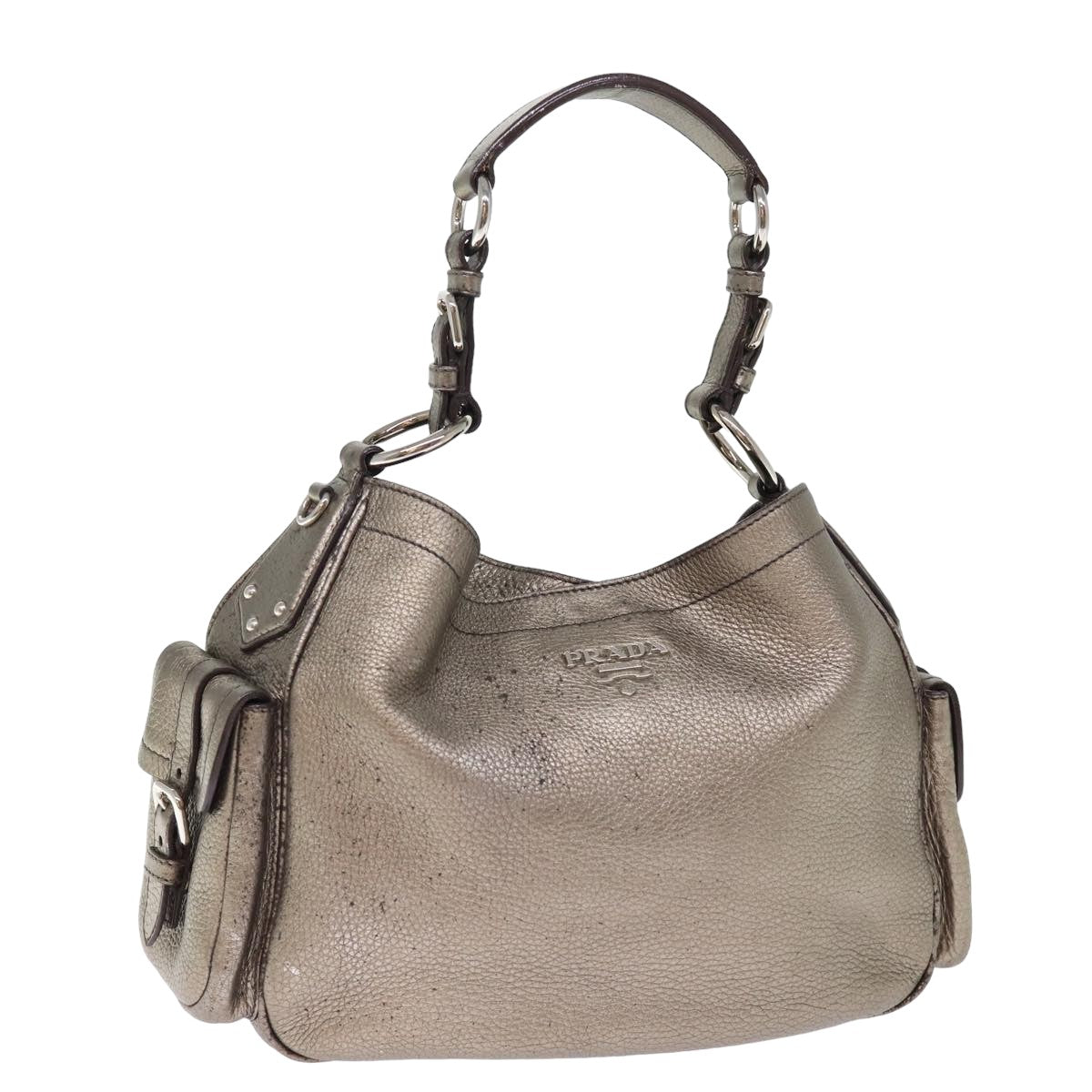 PRADA Shoulder Bag Leather Silver  ep4586