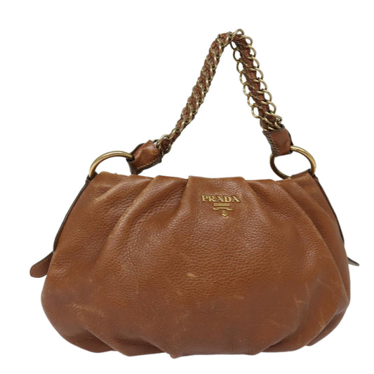 PRADA Chain Shoulder Bag Leather Brown  ep4693