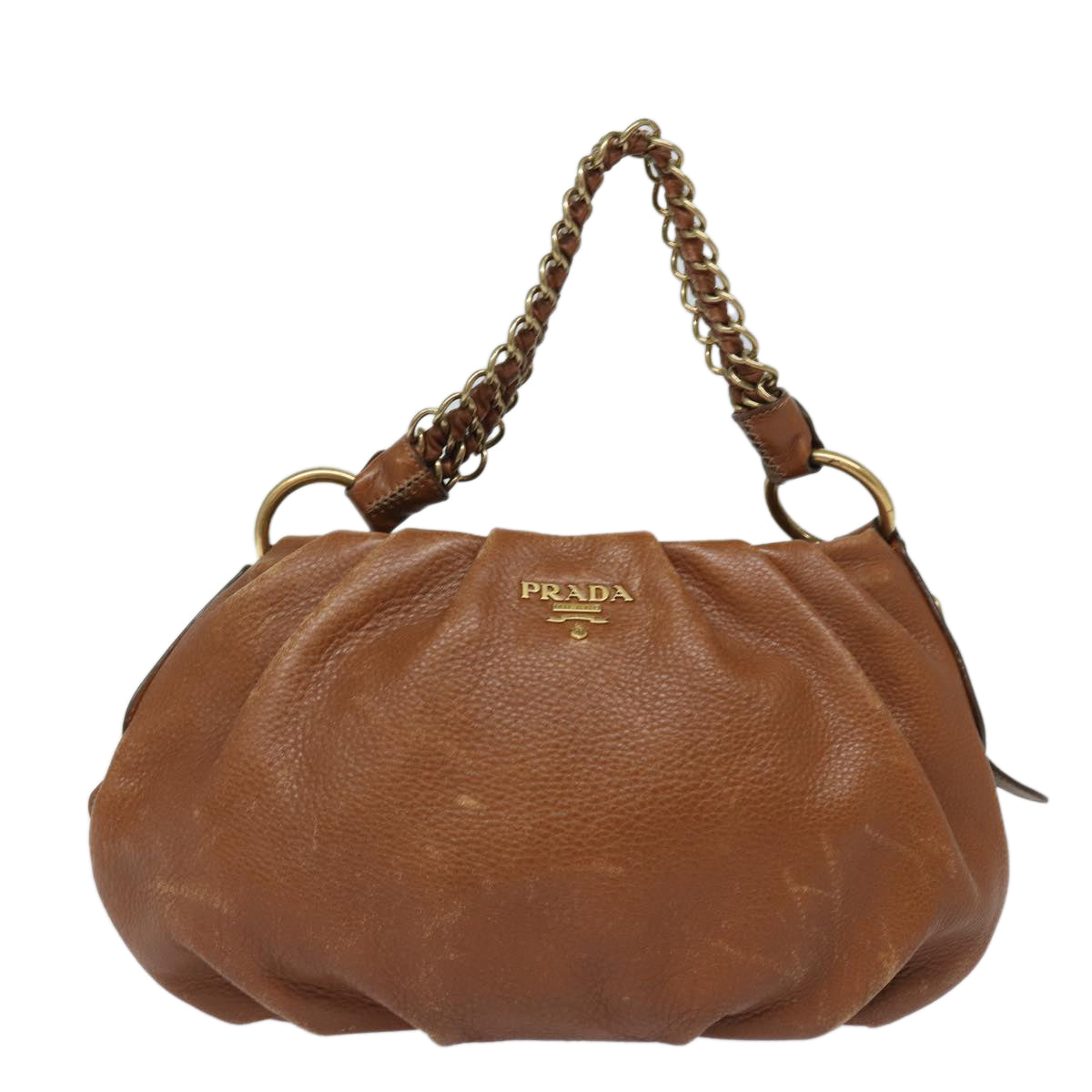 PRADA Chain Shoulder Bag Leather Brown  ep4693