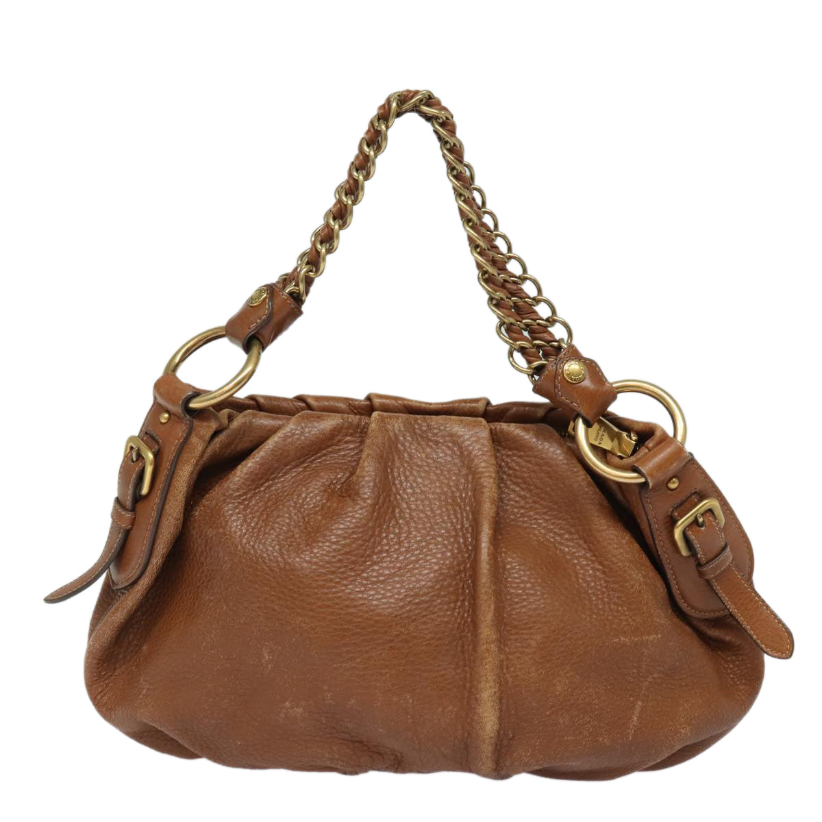 PRADA Chain Shoulder Bag Leather Brown  ep4693