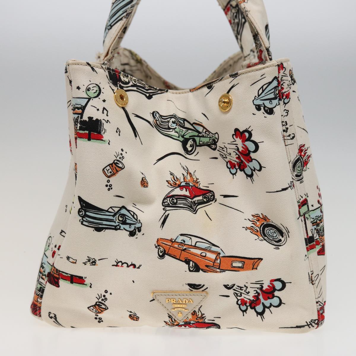 PRADA Canapa GM Hand Bag Canvas White  ep4697