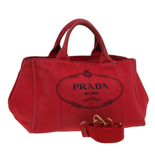 PRADA Canapa MM Hand Bag Canvas 2way Red  ep4733