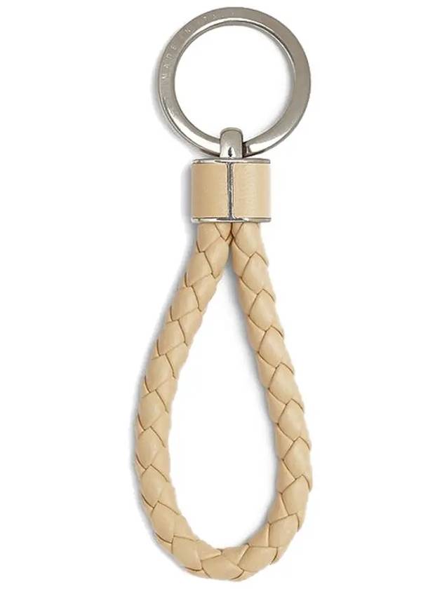 Bottega Veneta Intrecciato Leather Key Holder Ivory
