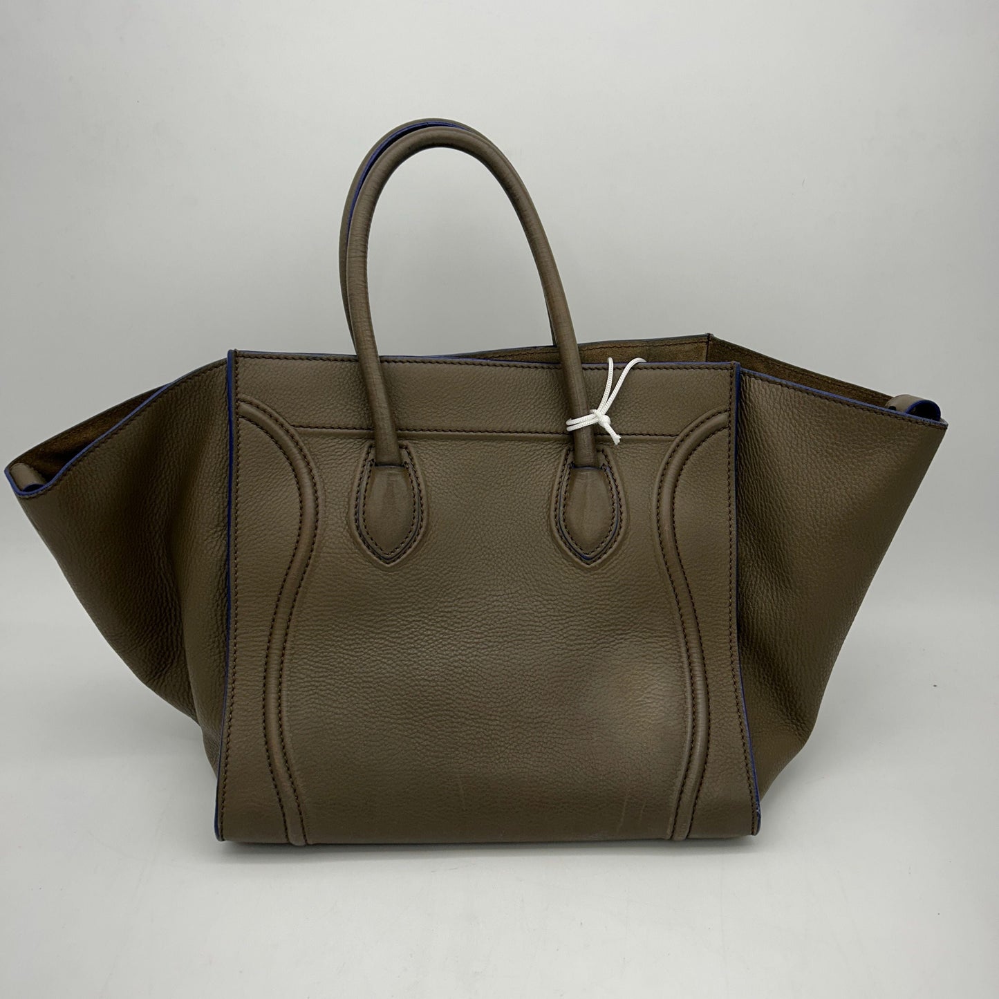 CELINE Smooth Calfskin Medium Phantom Luggage Khaki Cobalt Trim LA22130