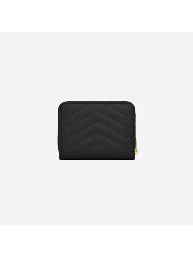Saint Laurent Monogram Zipper Grained Leather Half Wallet Black