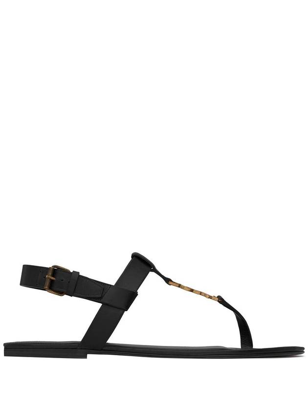 Saint Laurent Men's Cassandra Strap Leather Sandals Black