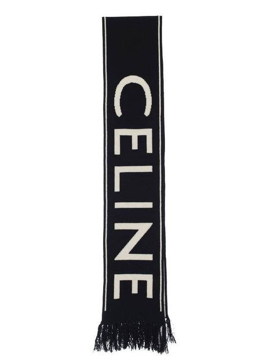 CELINE logo wool cashmere muffler black