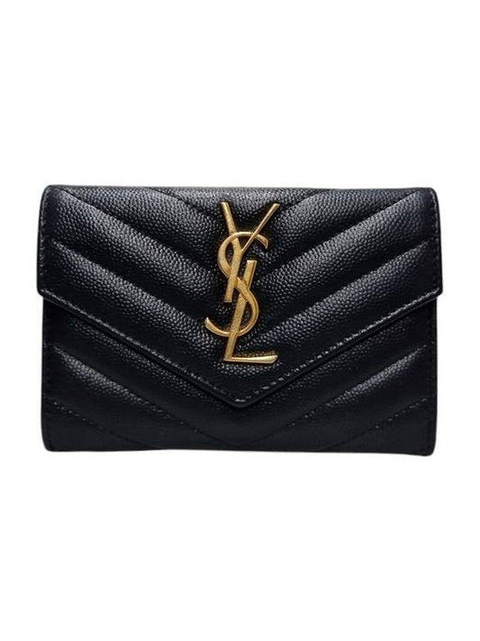 Saint Laurent 414404 Monogram Envelope Gold Logo Card Business Wallet