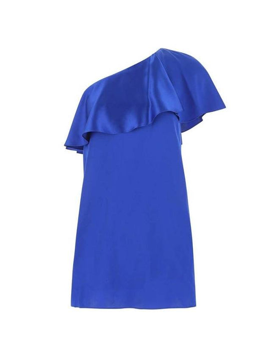 Saint Laurent Ruffled One Shoulder Midi Dress Blue
