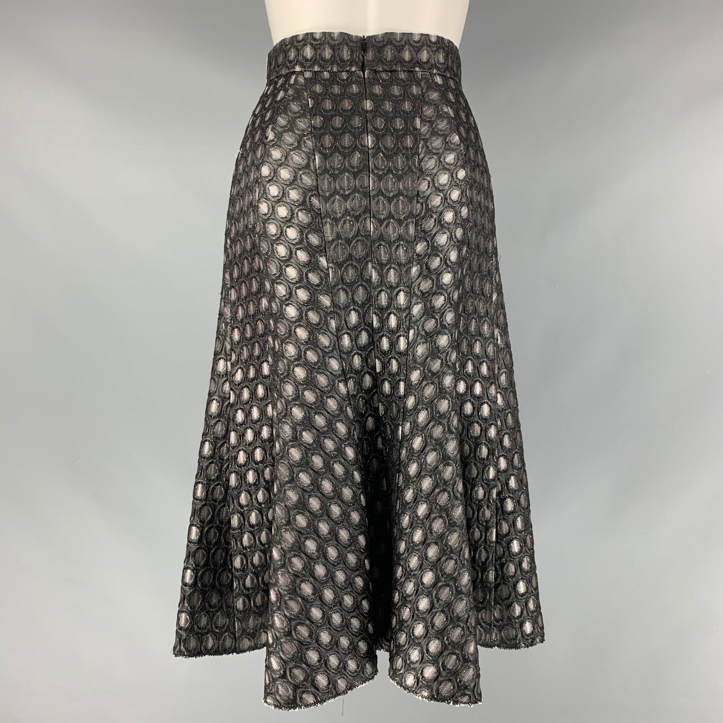 PRADA Size 2 Black Silver Acrylic Blend Dots A-Line Skirt