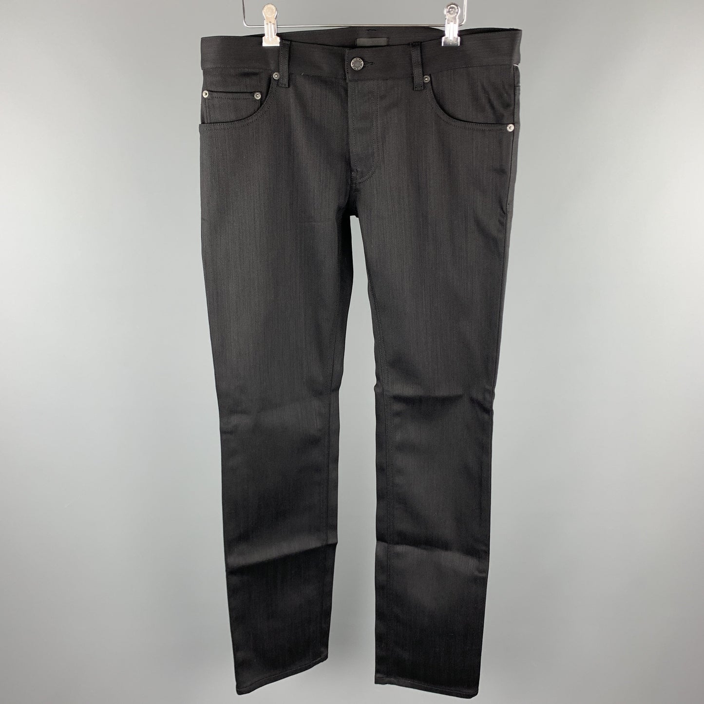 PRADA Size 34 Black Solid Cotton / Polyurethane Button Fly Jeans