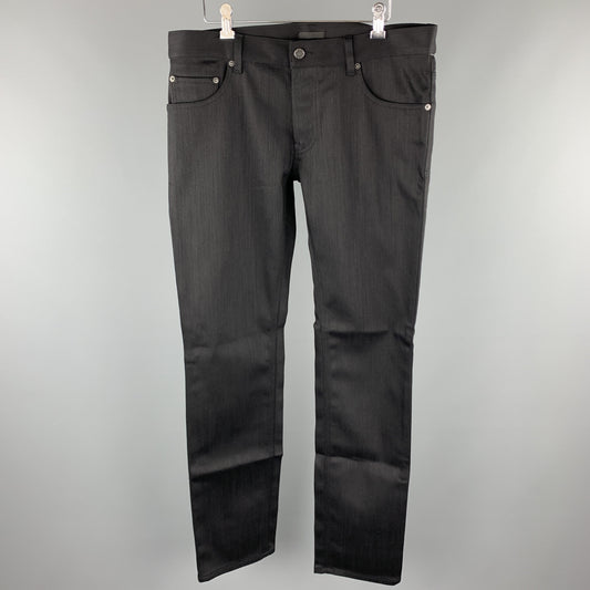 PRADA Size 34 Black Solid Cotton / Polyurethane Button Fly Jeans