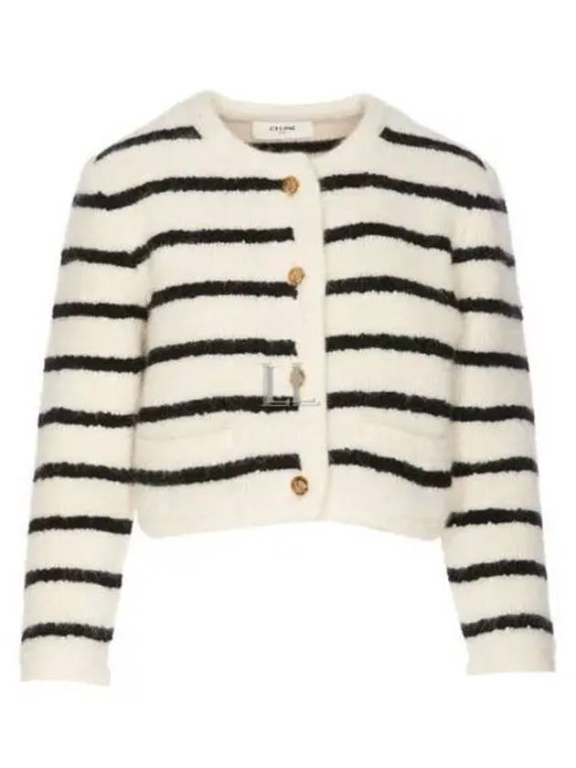 CELINE Stripe Cropped Cardigan Black Ecru