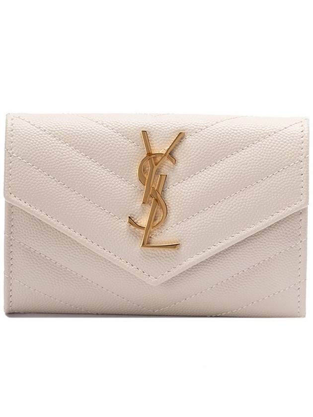 Saint Laurent Monogram Envelope Small Half Wallet Ivory