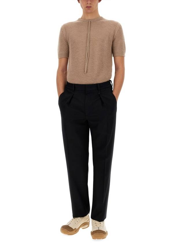 Fendi Mesh Ribbed Wool Knit Top Beige