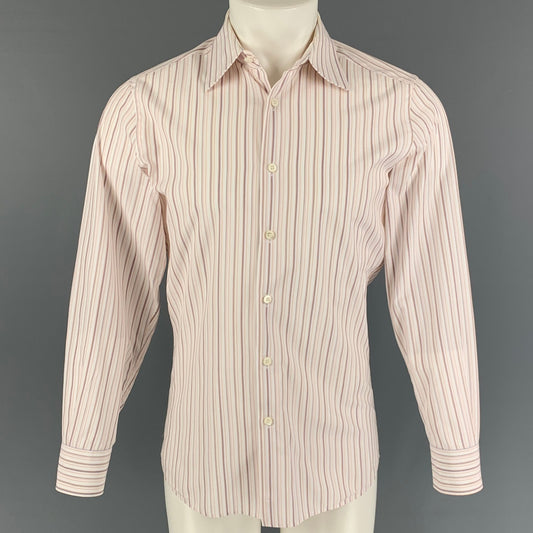 PRADA Size M White Orange Stripe Cotton Long Sleeve Shirt