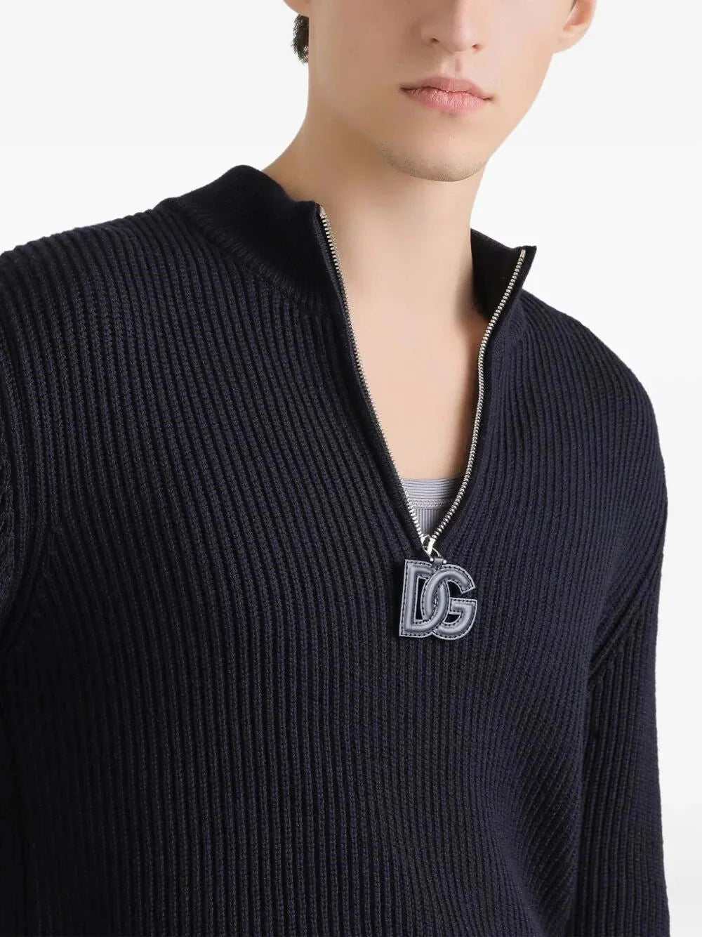 Dolce & Gabbana Men Zip Long Sleeve Mock-Neck Sweater