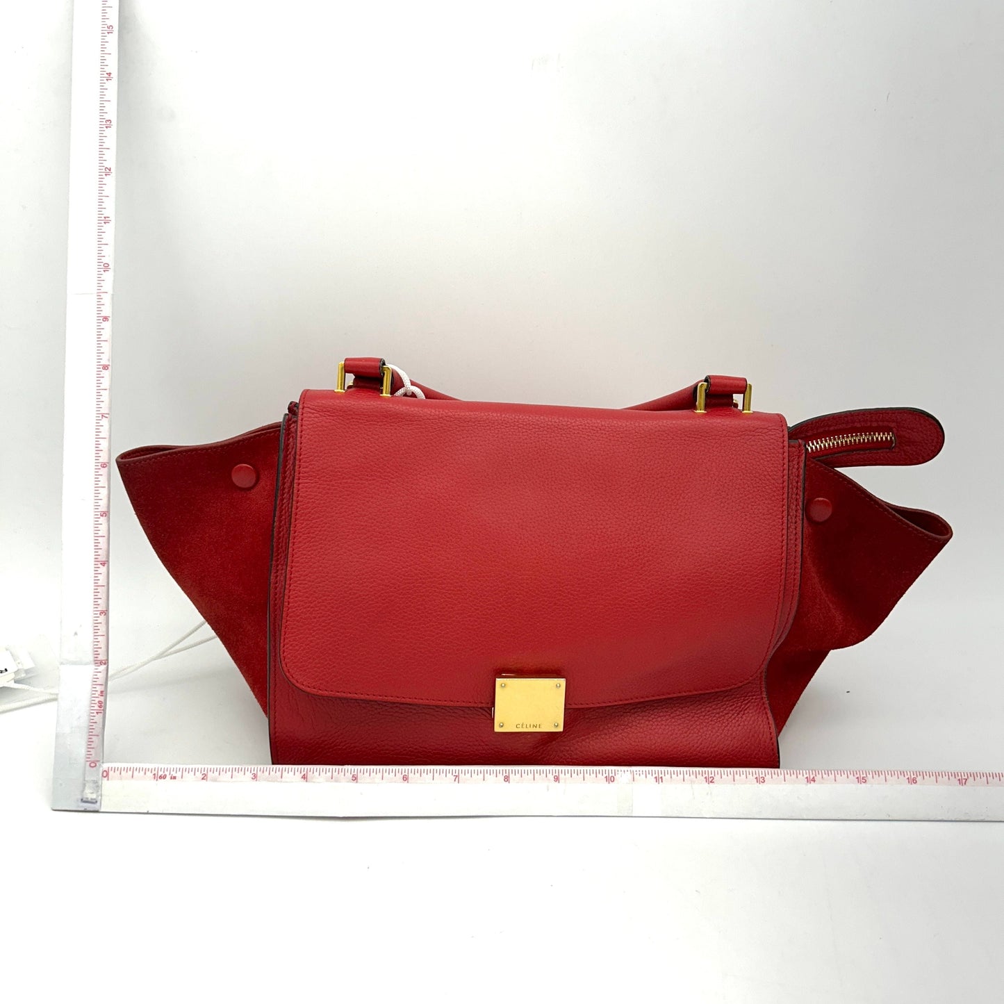 CELINE Drummed Calfskin Suede Large Trapeze Coquelicot LA12502