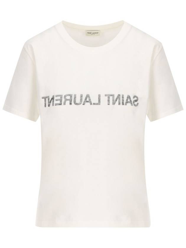 Saint Laurent Reverse Short Sleeve T-Shirt Nature Et Noir