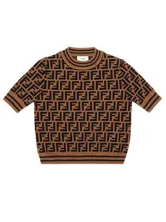 Fendi Kids FF All Over Short Sleeve Knit Top Brown