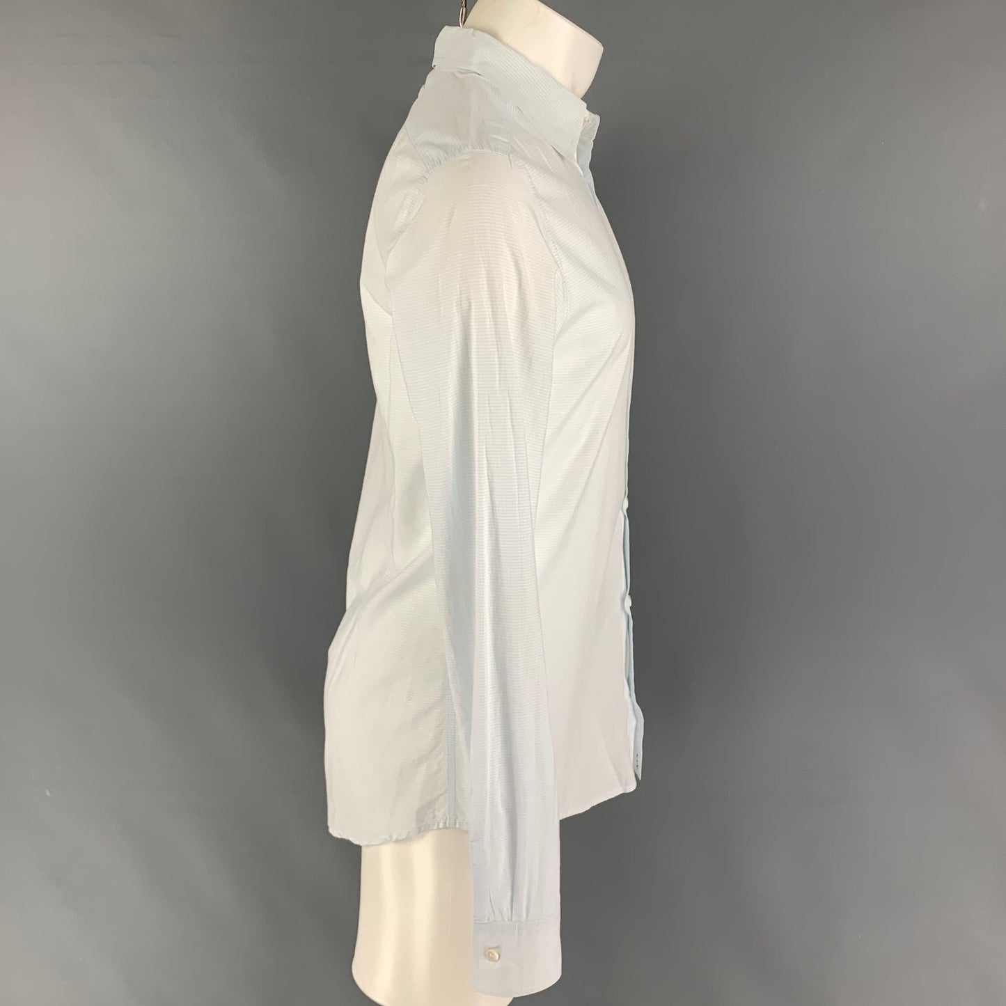 PRADA Size M White Light Blue Stripe Cotton Button Up Long Sleeve Shirt