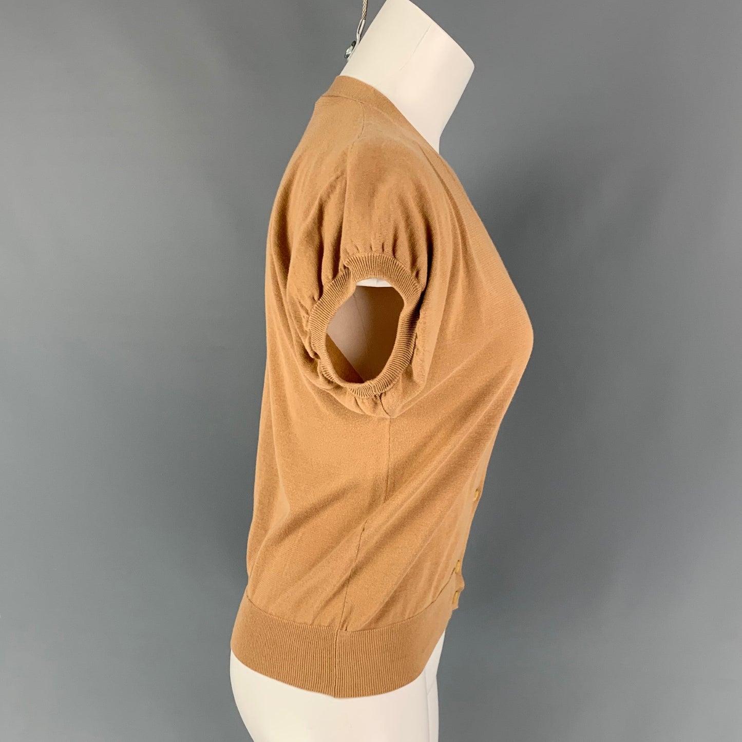 PRADA Size 4 Camel Cotton Short Sleeve Cardigan