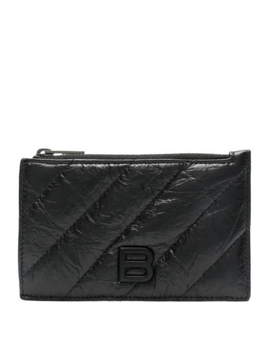 Balenciaga Crush Zipper Leather Card Wallet Black
