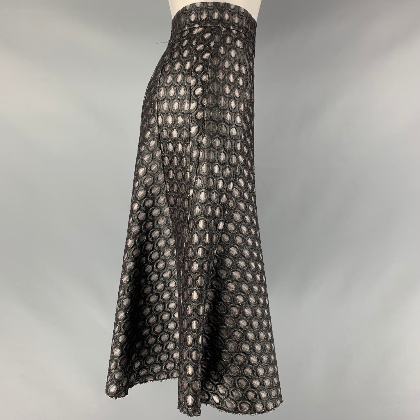 PRADA Size 2 Black Silver Acrylic Blend Dots A-Line Skirt