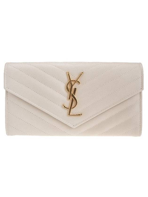 Saint Laurent Matelasse Monogram Quilting Leather Flap Long Wallet White