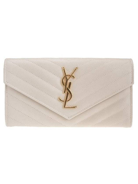 Saint Laurent Matelasse Monogram Quilting Leather Flap Long Wallet White
