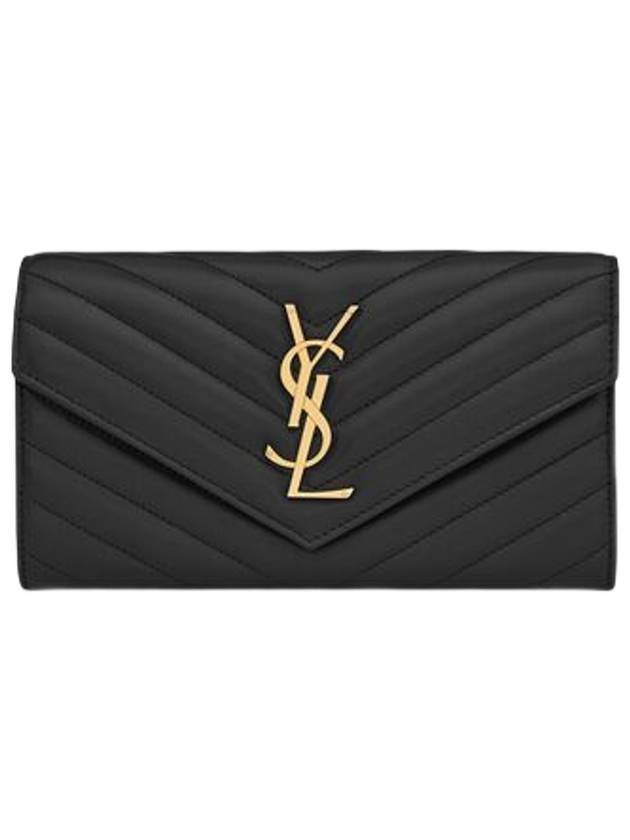 Saint Laurent Cassandre Matelasse Large Flap Lambskin Long Wallet Black