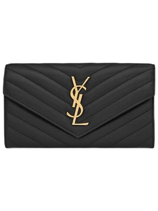 Saint Laurent Cassandre Matelasse Large Flap Lambskin Long Wallet Black