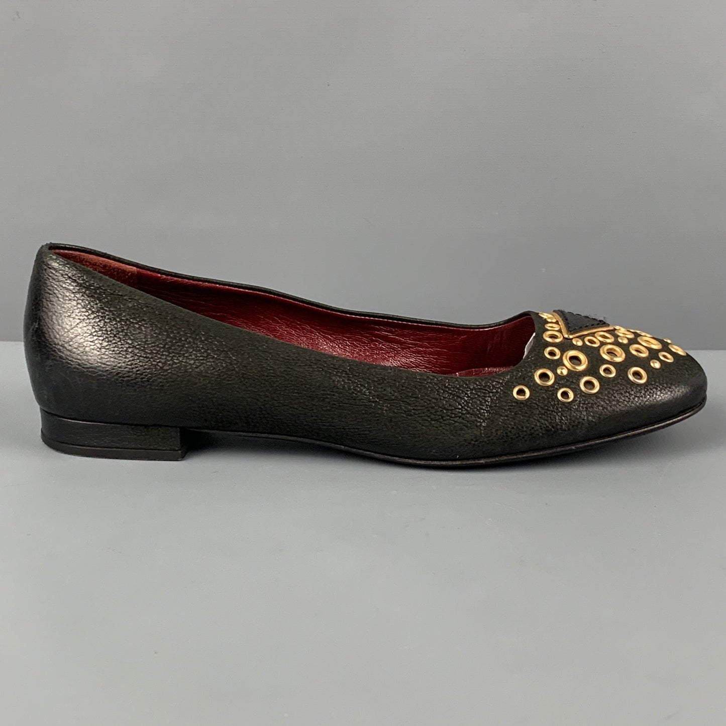 Vintage PRADA Size 6.5 Black Leather Grommet Flats