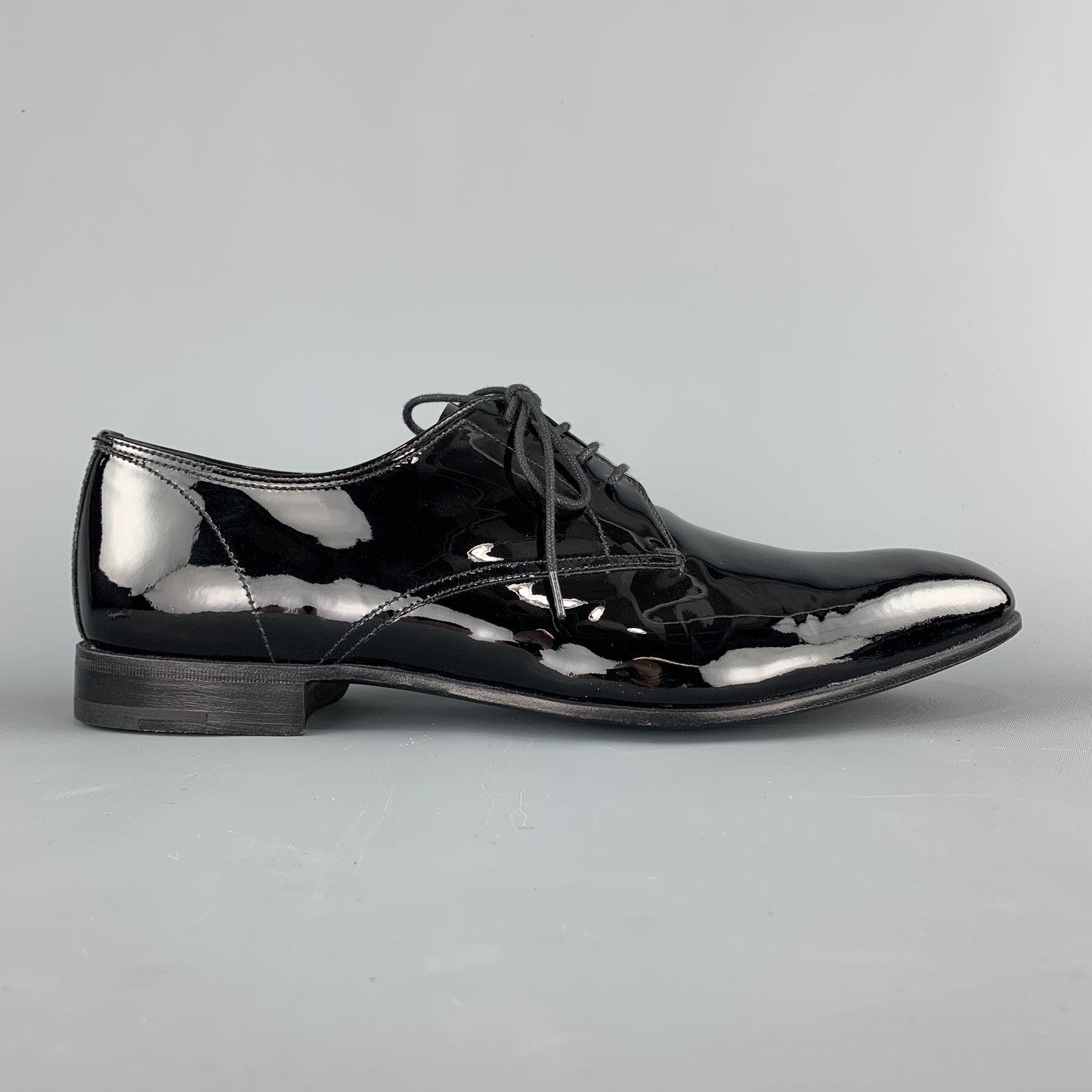 PRADA Size 9.5 Black Patent Leather  Lace Up Dress Shoes