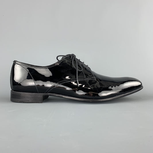 PRADA Size 9.5 Black Patent Leather  Lace Up Dress Shoes