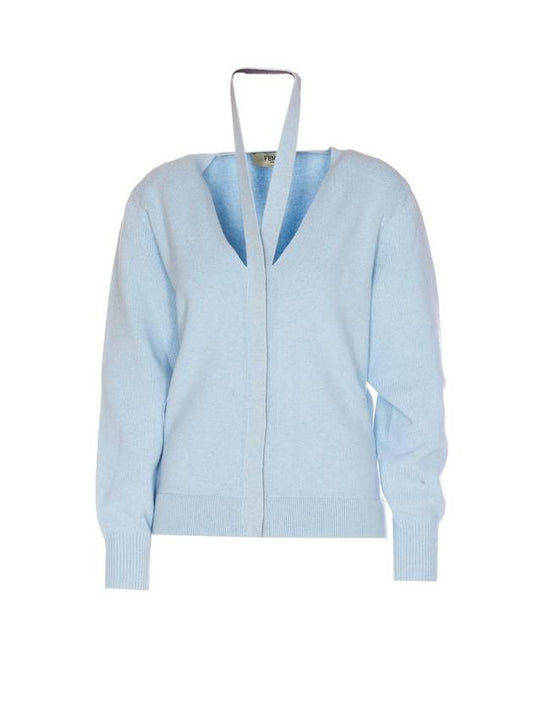 Fendi Cutout Cashmere Cardigan Light Blue