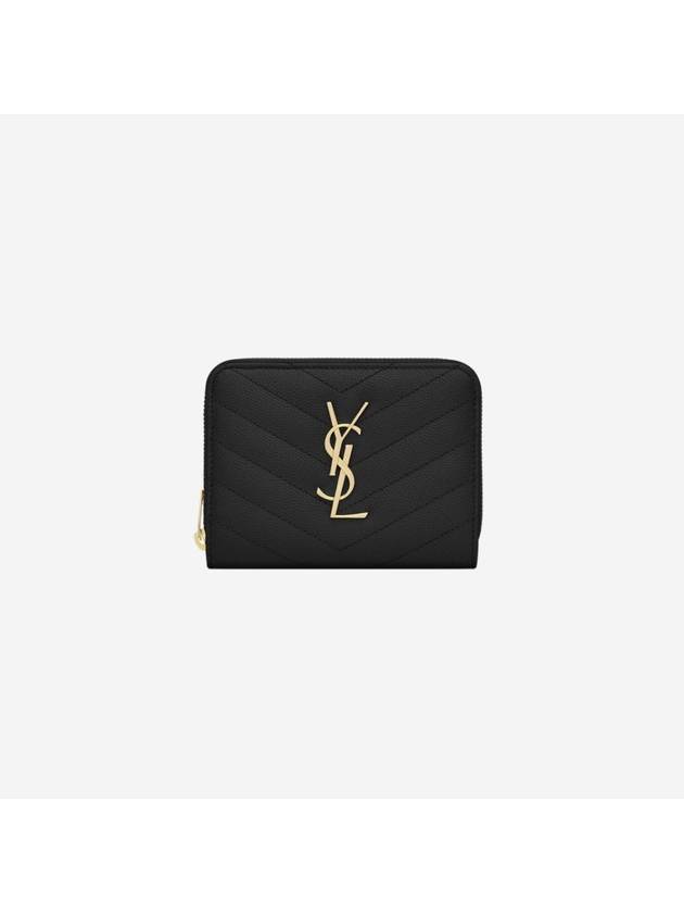 Saint Laurent Monogram Zipper Grained Leather Half Wallet Black