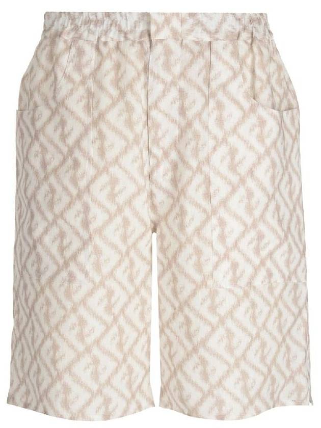 Fendi Logo Monogram Linen Bermuda Shorts Beige