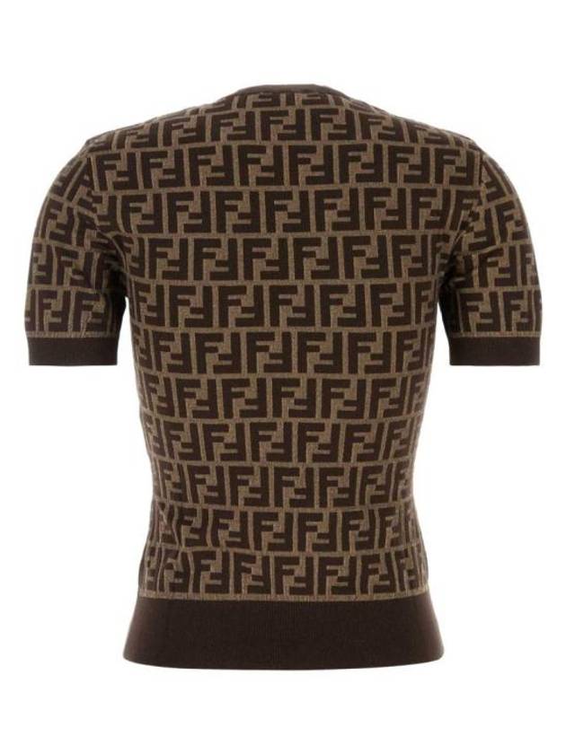 Fendi FF Cotton Crew Neck Short-Sleeved Knit Top Brown