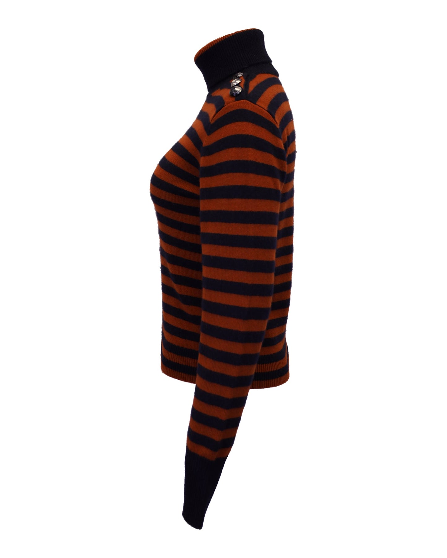 Chloe Striped Turtleneck Sweater in Orange Cashmere