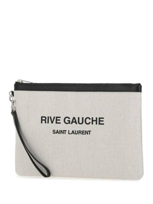 Saint Laurent Rive Gauche Zipper Strap Canvas Clutch Bag White