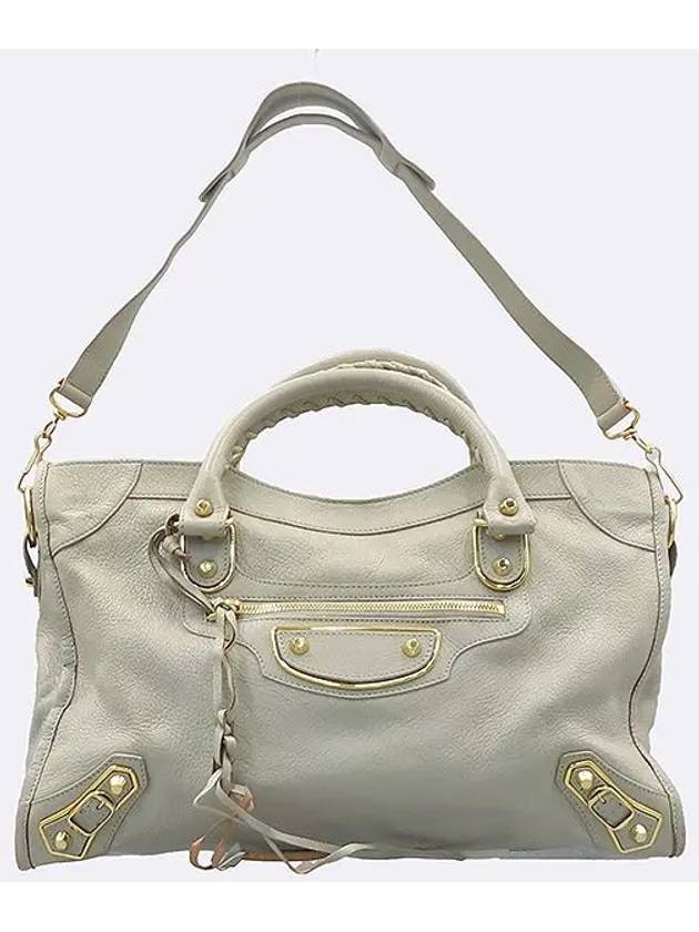 Balenciaga 390154 Gray color leather edge motor city tote bag shoulder strap auxiliary mirror