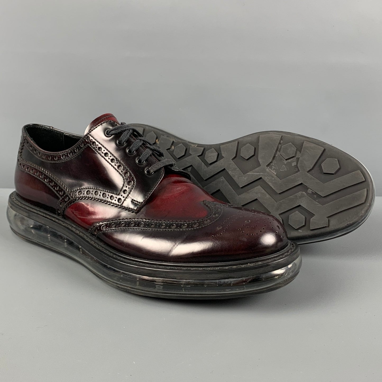 PRADA Size 10.5 Burgundy Perforated Leather Platform Lace Up Shoes