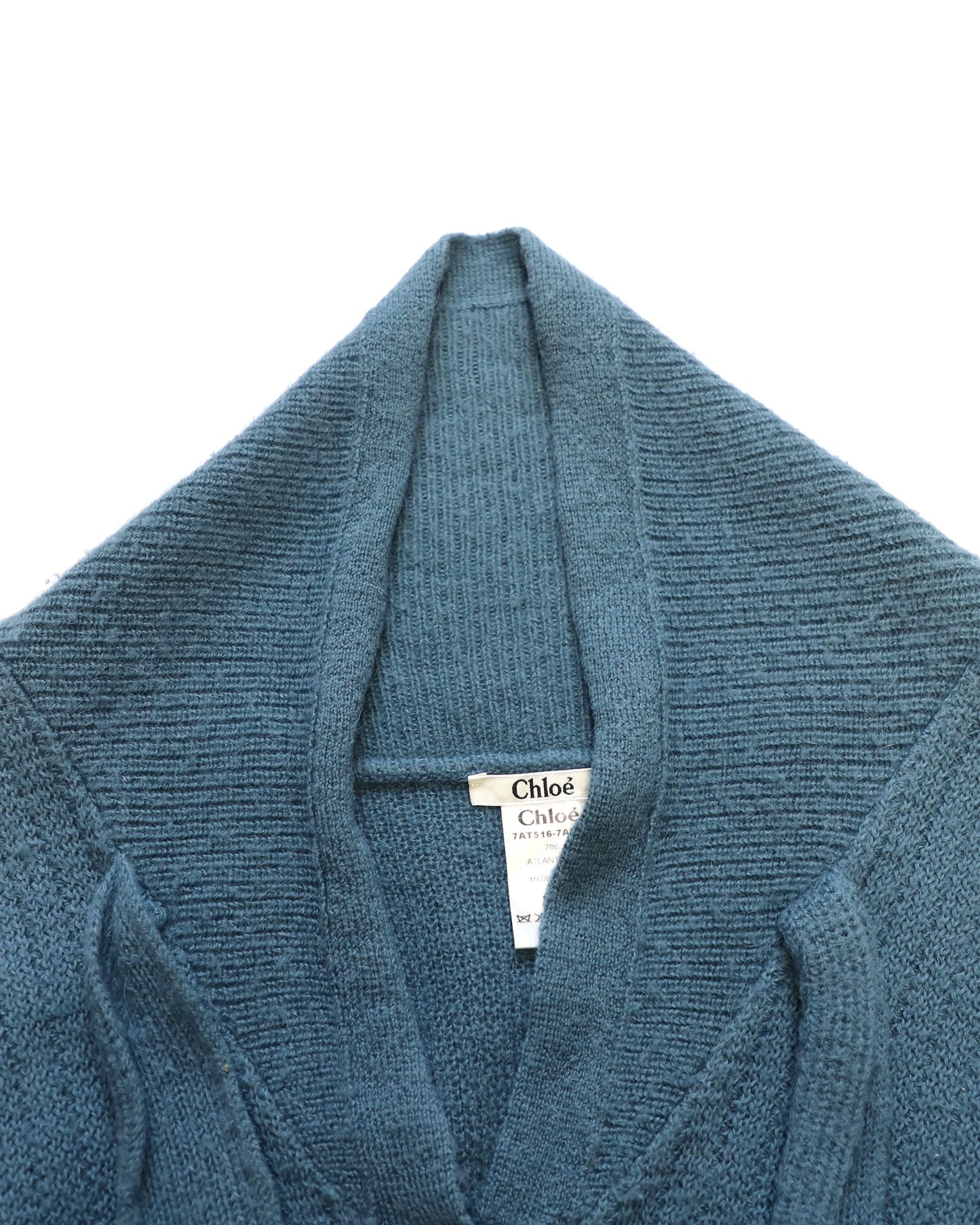 Chloe Deep Neck Cardigan in Blue Wool